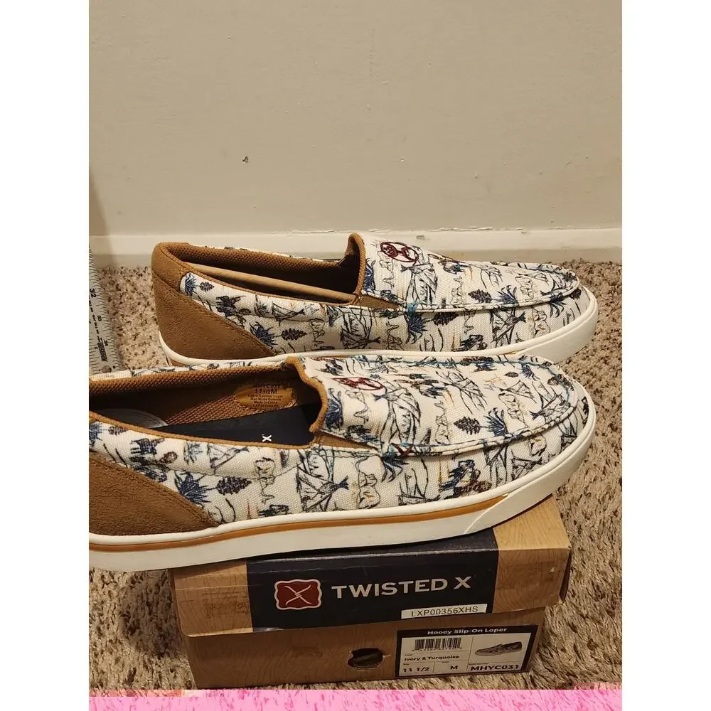 Hooey Twisted X Casual Shoe Men's Slip-On Loaferer Ivory Turquoise, Size 11.5m